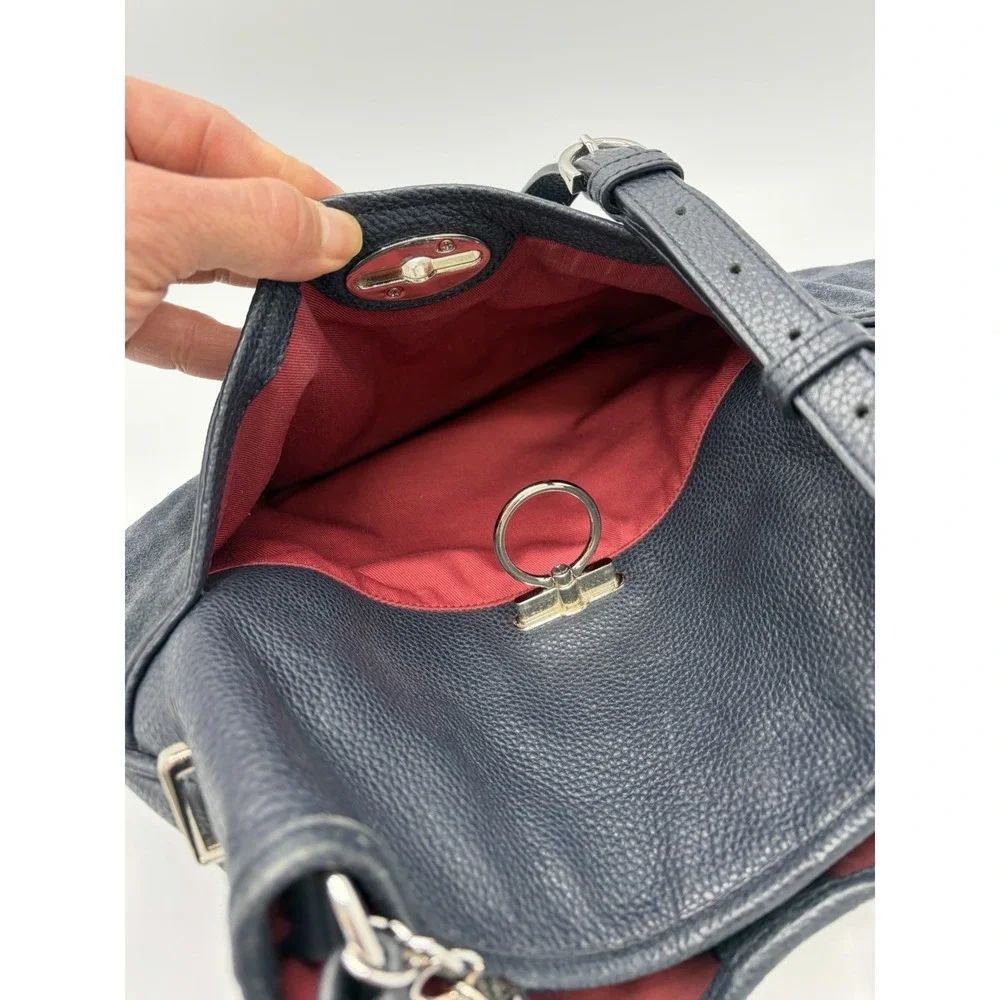 Talbots Suede Leather Hobo Bag Crossbody Purse Deep Navy Womens Luxury Boho Chic